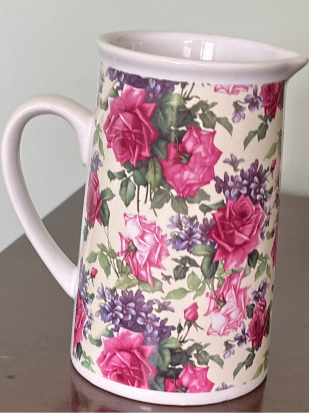 Floral Pink Rose Ceramic creamer pitcher